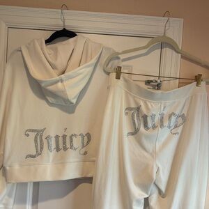 Juicy Couture White Rhinestone Logo Hoodie & Sweatpants Set